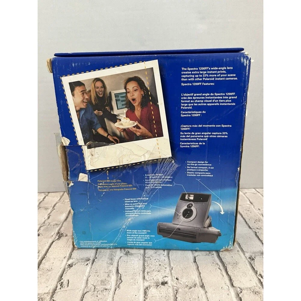 (RARE ) Polaroid Spectra 1200FF Instant Camera Silver with Box & Strap Untested